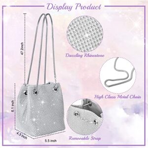 4 Pcs Rhinestone Purse Jewelry Set for Women Silver Wedding Bucket Bag Evening Purse Crossbody Shoulder Bucket Bags Crystal Choker Necklace and Earring Jewelry Set for Prom Party Wedding