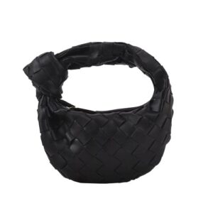 bella luna mini knotted woven hobo bag | shoulder handbag or purse | women’s designer fashion soft faux leather bag (black)