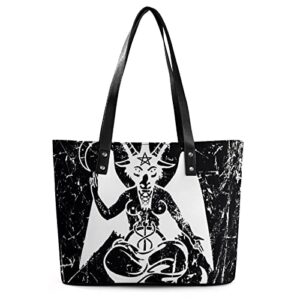 satanic goat baphomet large leather tote bag personalized handbag fashionable handle shoulder purses for women