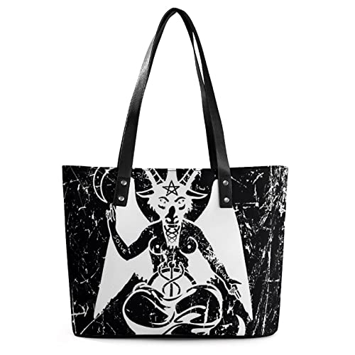 Satanic Goat Baphomet Large Leather Tote Bag Personalized Handbag Fashionable Handle Shoulder Purses for Women