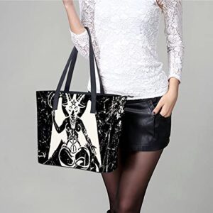 Satanic Goat Baphomet Large Leather Tote Bag Personalized Handbag Fashionable Handle Shoulder Purses for Women