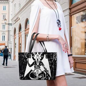 Satanic Goat Baphomet Large Leather Tote Bag Personalized Handbag Fashionable Handle Shoulder Purses for Women