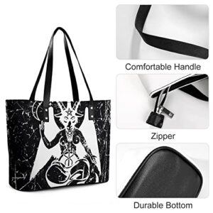 Satanic Goat Baphomet Large Leather Tote Bag Personalized Handbag Fashionable Handle Shoulder Purses for Women