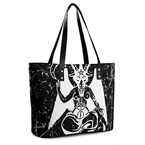 Satanic Goat Baphomet Large Leather Tote Bag Personalized Handbag Fashionable Handle Shoulder Purses for Women