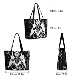 Satanic Goat Baphomet Large Leather Tote Bag Personalized Handbag Fashionable Handle Shoulder Purses for Women