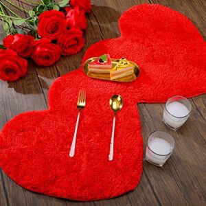 Valentines Day Heart Rug Double Heart Shaped Rug Decorative Non Slip Bathroom Rug Doormat Washable Love Shag Shower Mat Home Bedroom Living Room Entrance Welcome Floor Decor, 15.75 x 31.5 Inch (Red)