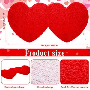 Valentines Day Heart Rug Double Heart Shaped Rug Decorative Non Slip Bathroom Rug Doormat Washable Love Shag Shower Mat Home Bedroom Living Room Entrance Welcome Floor Decor, 15.75 x 31.5 Inch (Red)