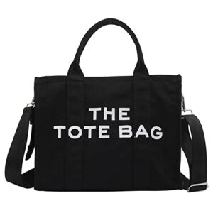 The Tote Bag for Women Crossbody Canvas Tote Bag Travel Canvas Tote Bags with Zipper Work Tote Bags Shoulder Crossbody Bags (Black)