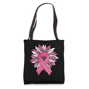 breast cancer pink ribbon sunflower breast cancer awareness tote bag