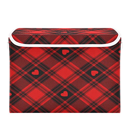 ALAZA Valentine Red Black Buffalo Plaid Storage Bins Box Collapsible Cubes Container Basket for Office Bedroom Home Decor Shelf Closet