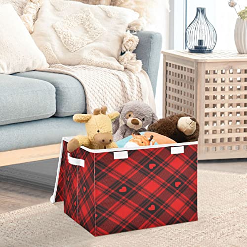 ALAZA Valentine Red Black Buffalo Plaid Storage Bins Box Collapsible Cubes Container Basket for Office Bedroom Home Decor Shelf Closet