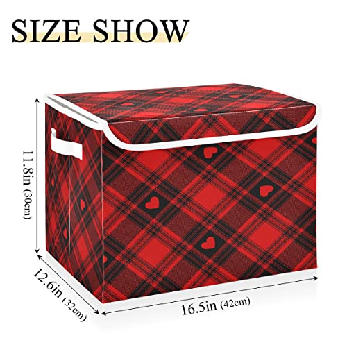 ALAZA Valentine Red Black Buffalo Plaid Storage Bins Box Collapsible Cubes Container Basket for Office Bedroom Home Decor Shelf Closet