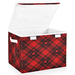 ALAZA Valentine Red Black Buffalo Plaid Storage Bins Box Collapsible Cubes Container Basket for Office Bedroom Home Decor Shelf Closet