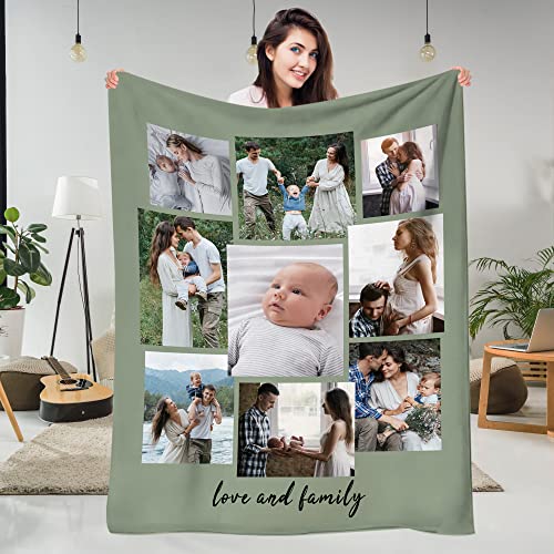 DIYKST Custom Blanket Memorial Gifts with Photo Text:Made in USA,Photos Collage Customized Blankets Personalized Throw Blanket Using My Own Pictures for Family,Mom,Dad,Friends,Wife or Lover - 4 Sizes