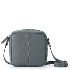 the sak maisie square crossbody in leather, adjustable strap, dusty blue