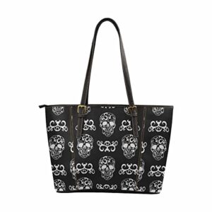 interestprint skull floral pattern women’s large capacity work tote shoulder bag