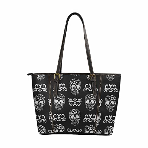 InterestPrint Skull Floral Pattern Women's Large Capacity Work Tote Shoulder Bag