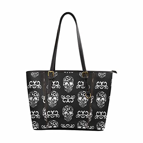 InterestPrint Skull Floral Pattern Women's Large Capacity Work Tote Shoulder Bag