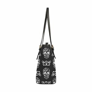 InterestPrint Skull Floral Pattern Women's Large Capacity Work Tote Shoulder Bag