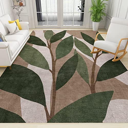 Dark Green Light Green Gradient Area Rug, Modern Abstract Plant Leaves Outdoor Carpet, Rug with Non-Slip Backing Easy Can Be Washed for Living Room Bedroom Home Office Floor Rug 4ftx6ft