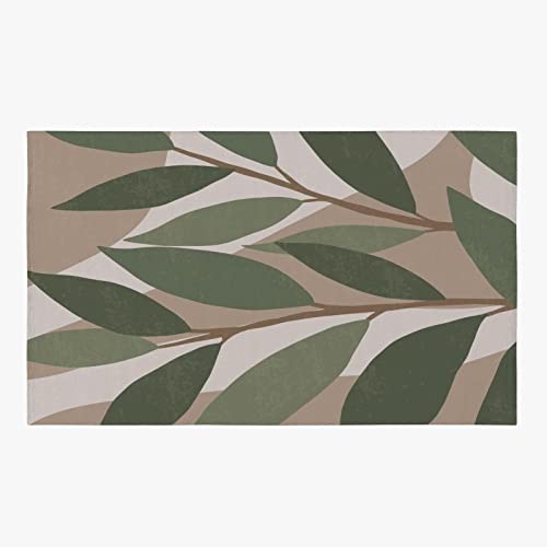 Dark Green Light Green Gradient Area Rug, Modern Abstract Plant Leaves Outdoor Carpet, Rug with Non-Slip Backing Easy Can Be Washed for Living Room Bedroom Home Office Floor Rug 4ftx6ft