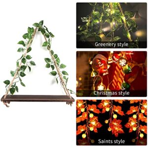 Kmise Hanging Shelves 2 Sets for Boho Wall Decor,Artificial Ivy LED-Strip Floating Shelves for Bedroom Bathroom Living Room Nursery Hallway Decor,for Hanging Plants Photos