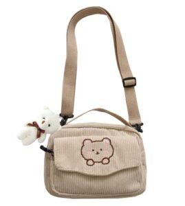 kawaii purse kawaii corduroy purse kawaii wallet kawaii stuff cute shoulder bag purse bear print beige