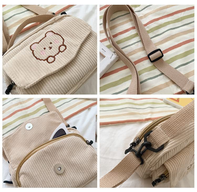 Kawaii Purse Kawaii Corduroy Purse Kawaii Wallet Kawaii Stuff Cute Shoulder Bag Purse Bear Print Beige