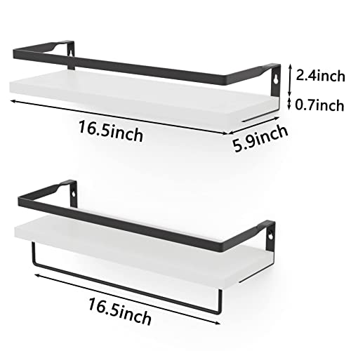 RichFire Floating Shelves Set of 2, Wall Shelves for Bathroom, Kitchen, Bedroom& Living Room, White Shelves for Wall Decor， Bathroom Shelves, Wall Shelves with Towel Bar