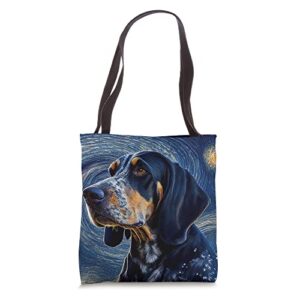 bluetick coonhound in starry night painting dog mom dad tote bag