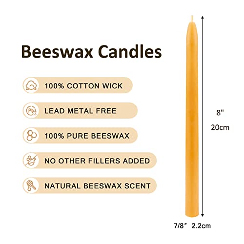 Beeswax Taper Candles Beeswax Candlesticks 8" 12Pack Handmade of 100% Pure Beeswax Tapers for Home Decoration