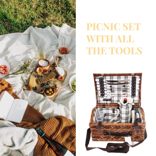 4-Person Picnic Basket Set with Complete Dinnerware - Ideal for Camping, Beach, Park, and Hiking Adventures