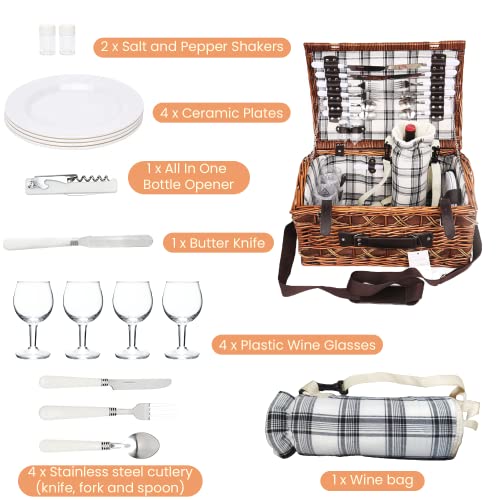 4-Person Picnic Basket Set with Complete Dinnerware - Ideal for Camping, Beach, Park, and Hiking Adventures