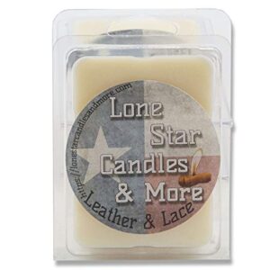 leather & lace, lone star candles & more’s premium hand poured wax melts, authentic aroma of genuine leather mixed with creamy vanilla, 6 strongly scented wax cubes, usa made in texas, 1-pack