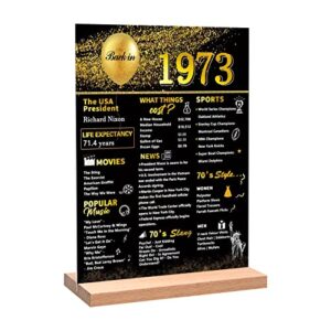 vlipoeasn large size 1973 poster 50th birthday anniversary table decoration for women, black gold duplex print back in 1973 acrylic table sign with wooden stand, 50 year old birthday gifts for women