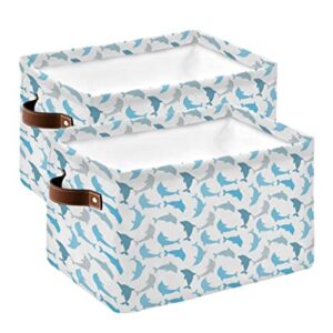 Storage Baskets for Shelves, Foldable Rectangle Storage Baskets, Cartoon Dolphin Silhouette Sea Animals Print Storage Containers for Organizing Dorm Closet Room, 2-Pack (15” x 11” x 9.5”)