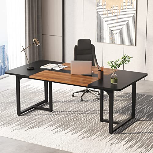 Tribesigns 70.86" Executive Desk, Large Office Computer Desk with Strong Metal Frame, Wooden Workstation Business Furniture, 8 People Rectangle Conference Table for Home Office