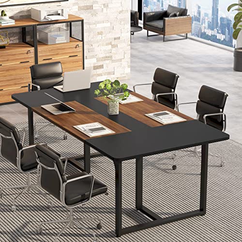 Tribesigns 70.86" Executive Desk, Large Office Computer Desk with Strong Metal Frame, Wooden Workstation Business Furniture, 8 People Rectangle Conference Table for Home Office