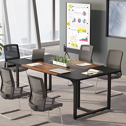 Tribesigns 70.86" Executive Desk, Large Office Computer Desk with Strong Metal Frame, Wooden Workstation Business Furniture, 8 People Rectangle Conference Table for Home Office