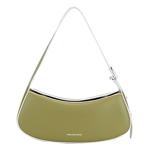 Amazing Song Small Shoulder Bag for Women, Leather Purse Designer Top Handle Bag Handbags Satchel (Olive Green)