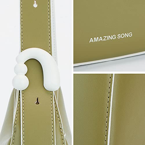 Amazing Song Small Shoulder Bag for Women, Leather Purse Designer Top Handle Bag Handbags Satchel (Olive Green)