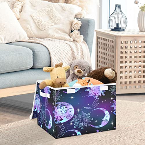 ALAZA Purple Moon Sun Star Storage Bins Box Collapsible Cubes Container Basket for Office Bedroom Home Decor Shelf Closet