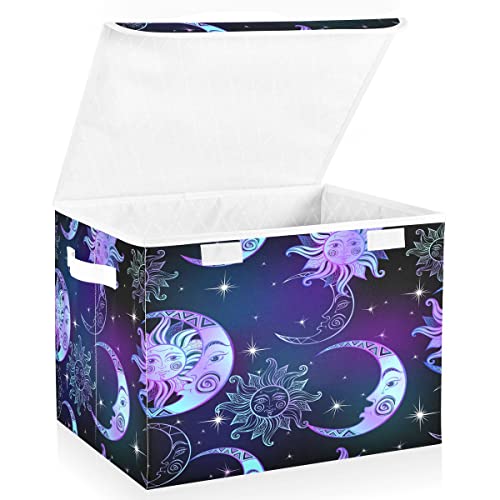 ALAZA Purple Moon Sun Star Storage Bins Box Collapsible Cubes Container Basket for Office Bedroom Home Decor Shelf Closet