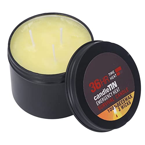 3 Wick Survival Candle, Beeswax Emergency Candle Natural Aroma 36 Hour Long Burning Candles, Outdoor Emergency Candle Light Source for Blackout, Camping, Fishing, Hunting