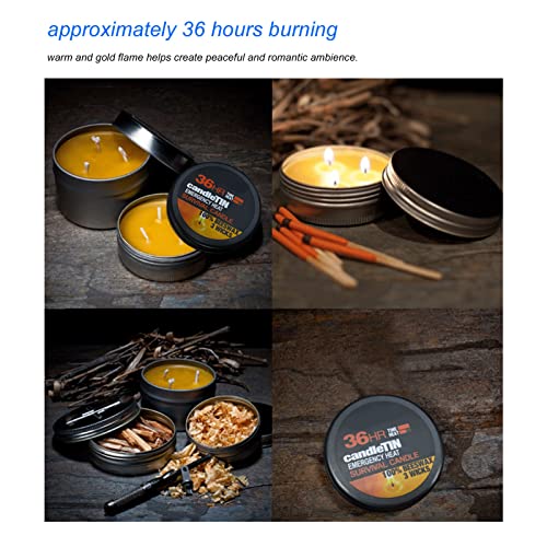 3 Wick Survival Candle, Beeswax Emergency Candle Natural Aroma 36 Hour Long Burning Candles, Outdoor Emergency Candle Light Source for Blackout, Camping, Fishing, Hunting