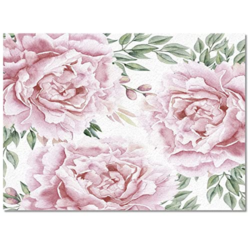 Pink Rose Flower Area Rug, Common Peony Flower Decorative Rug, Easy Clean Carpet with Anti-Slip Backing Durable Not Falling Off for Bedroom Living Room Dining Room Office 5ftx7ft