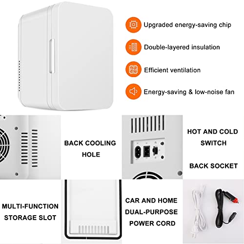 ZHENROAD Mini Fridge, 8L/8 Can Skincare Fridge, Portable 110V AC/ 12V DC Cooler and Warmer Refrigerators for Beverage, Cosmetics, Office Bedroom, Desk & College Dorm Room(White)