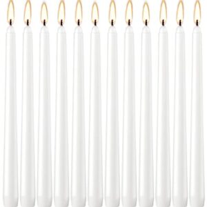 12 Pack Tall Taper - 10 Inch White Dripless, Unscented Dinner Candle - Paraffin Wax with Cotton Wicks - 7.5-8 Hour Burn Time