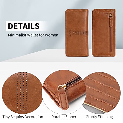 APHISON Wallet Women Ultra Slim Thin Leather Womens Wallet RFID Blocking Credit Card Holder Bifold Clutch Long Ladies Billfold