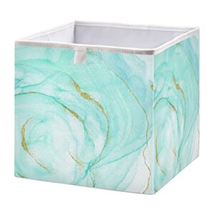 alaza teal turquoise marble fabric cube storage bin,collapsible fabric bins organizer foldable basket for closet cabinet shelf office,15.75x10.63x6.96in